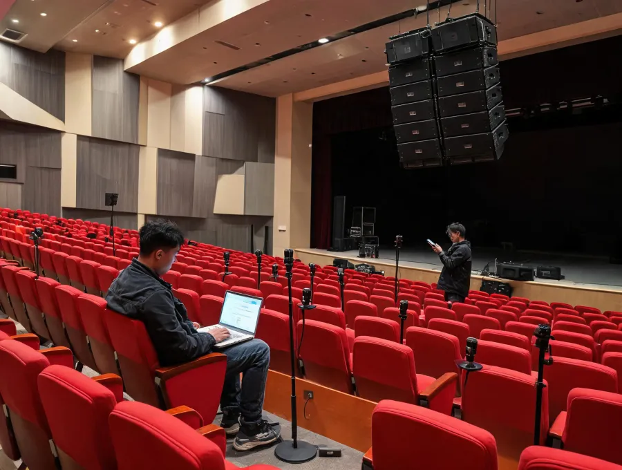 Venue technicians carrying out acoustic commissioning