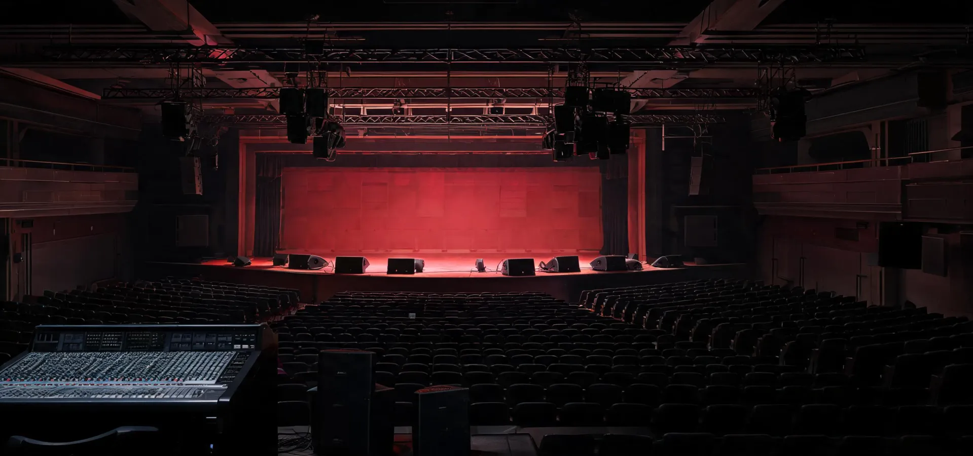 RCF line array and subwoofer system during an empty-venue soundcheck