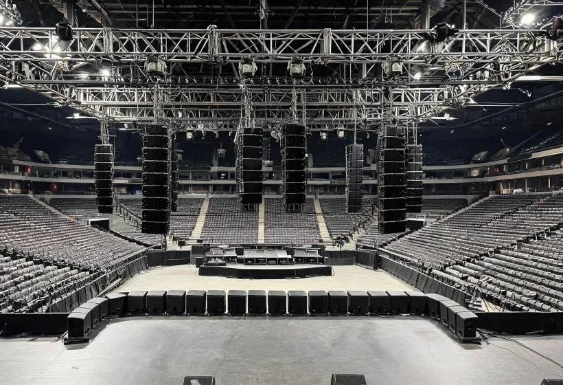 Touring sound system in an arena